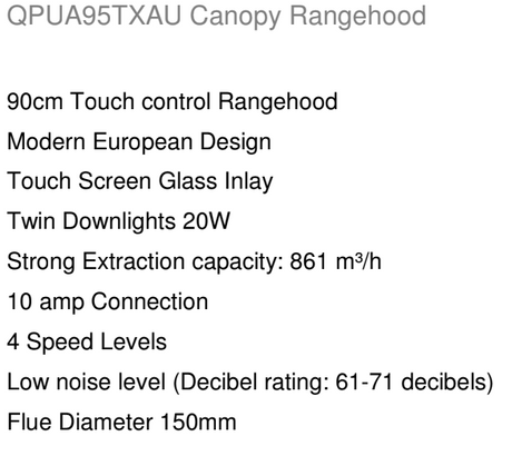 Euro Appliances Qpua95Txau Fratelli Onofri 90Cm Straight Canopy Rangehoods