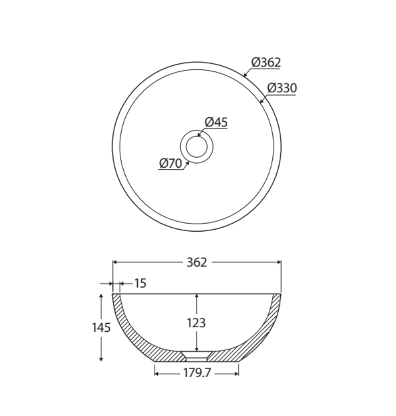 Fienza RB074SG Alba Round Concrete Above Counter Basin, Sage