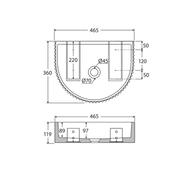 Fienza RB078 Valentina Fluted Arch Concrete Wall Basin, Warm Grey