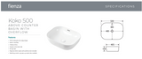 Fienza RB185MW-OF Koko 465mm Above Counter Basin with Overflow, Matte White