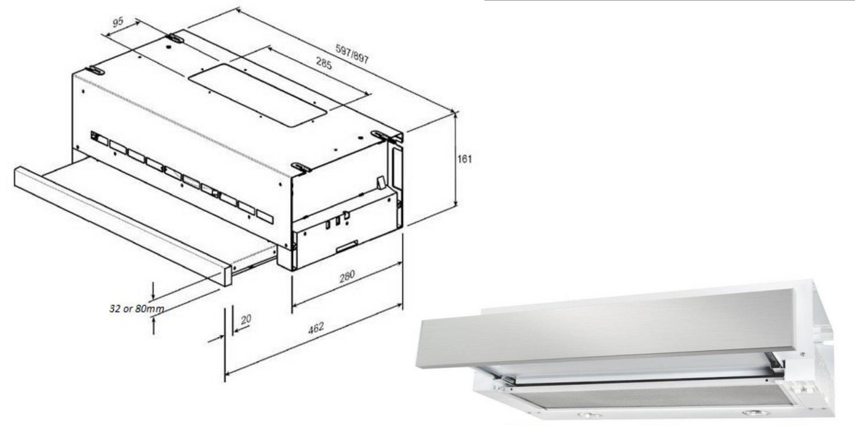 Robinhood Ro61Ss/Wh/80 60Cm Slide Out Undercupboard Rangehood
