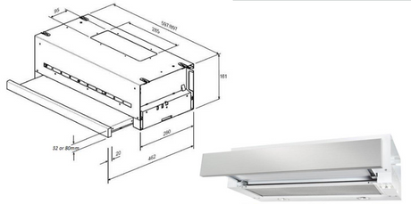 Robinhood Ro61Ss/Wh/80 60Cm Slide Out Undercupboard Rangehood