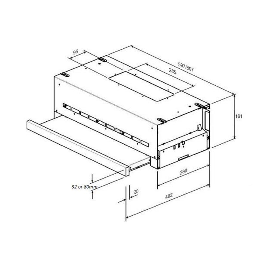 Robinhood Ro91Ss/Wh/80 90Cm Slide Out Undercupboard Rangehood - Pre Order