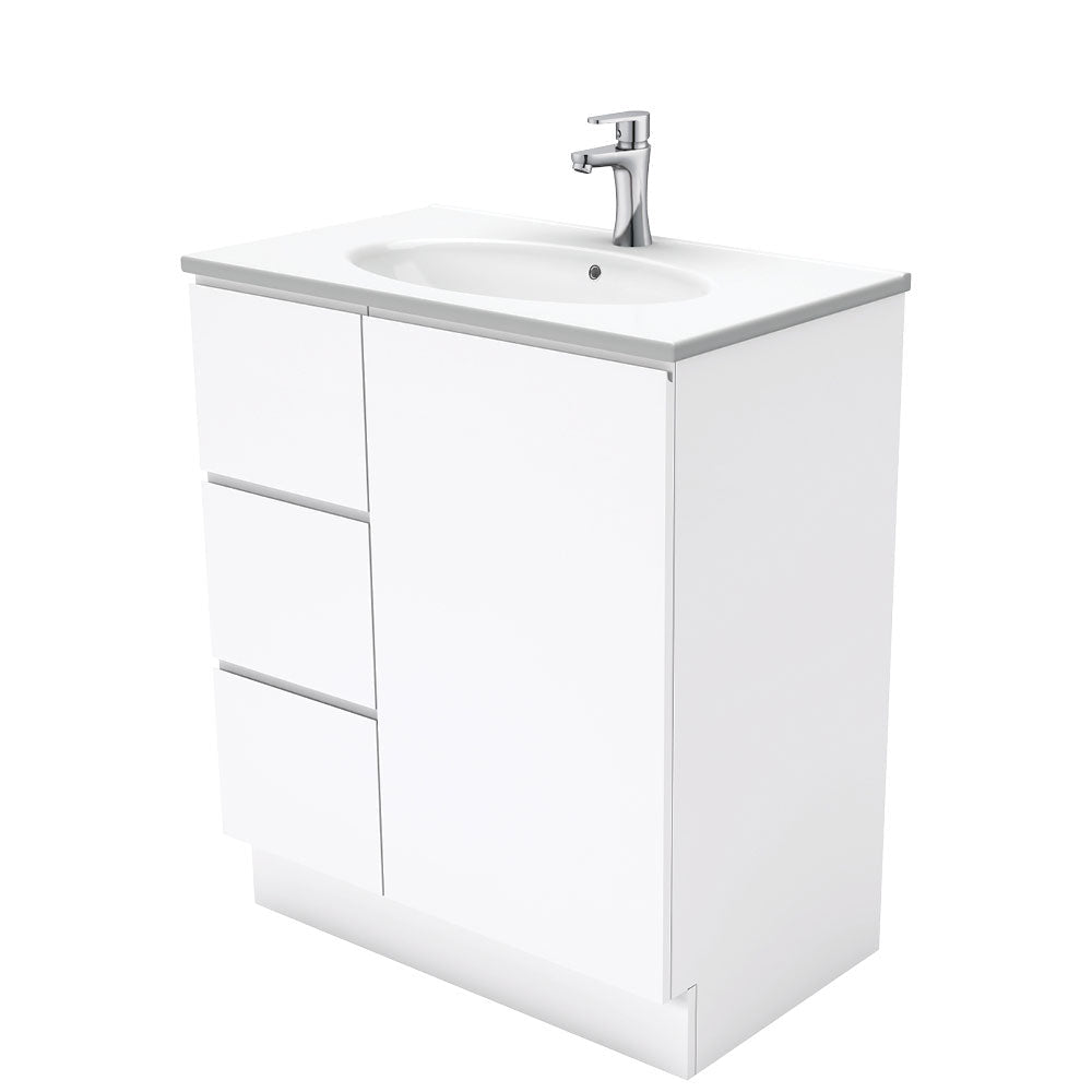 Fienza ROT75CL Rotondo Fingerpull Gloss White 750 Vanity On Kickboard, Left Drawers