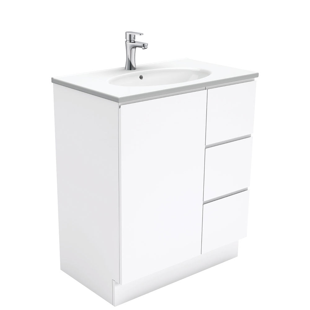 Fienza ROT75CR Rotondo Fingerpull Gloss White 750 Vanity On Kickboard, Right Drawers