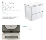 Fienza Rotondo Rot75T Hampton 750Mm Wall Hung Vanity Unit White - Special Order Units