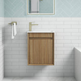 Aulic Ravia 450mm MRV450WHAF-SNT29 Compact Fluted Wall Hung Vanity, One Tap Hole, Harvest Oak
