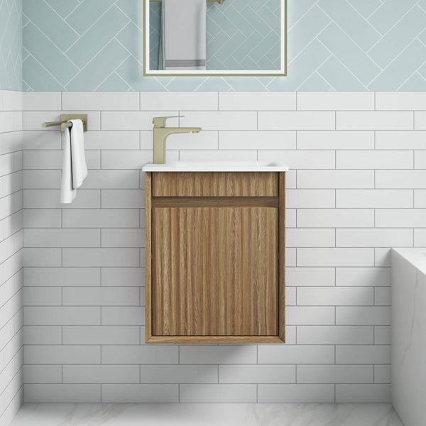 Aulic Ravia 450mm MRV450WHAF-SNT29 Compact Fluted Wall Hung Vanity, One Tap Hole, Harvest Oak