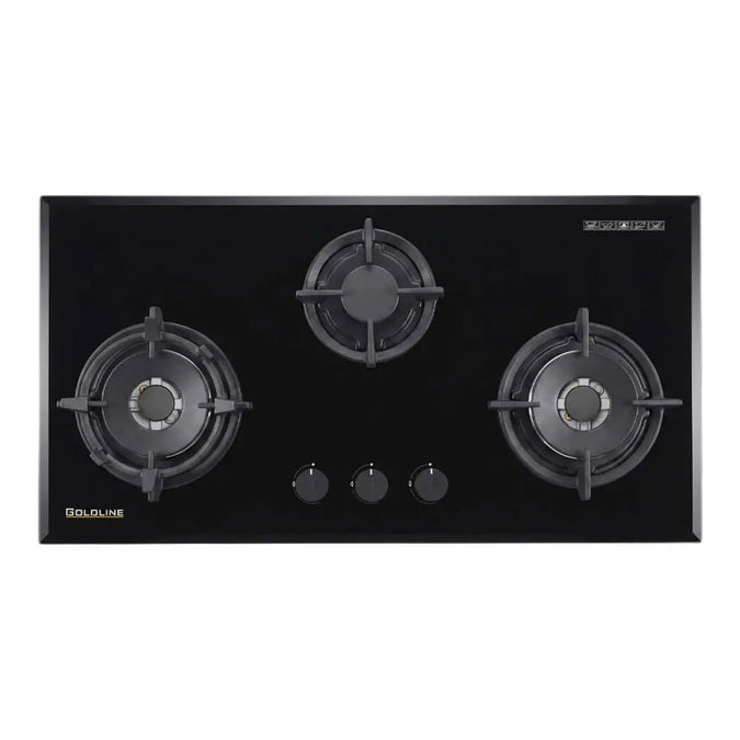 Goldline SAB3GL 86cm Black Glass Narrow 3 Burner Gas Cooktop