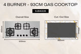 Goldline SAB4GLSS 93cm Stainless Steel Narrow 4 Burner Gas Cooktop