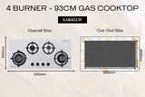 Goldline SAB4GLW 93cm White Glass Narrow 4 Burner Gas Cooktop
