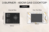 Goldline SAB603S 64cm Black 3 Burner Gas Cooktop