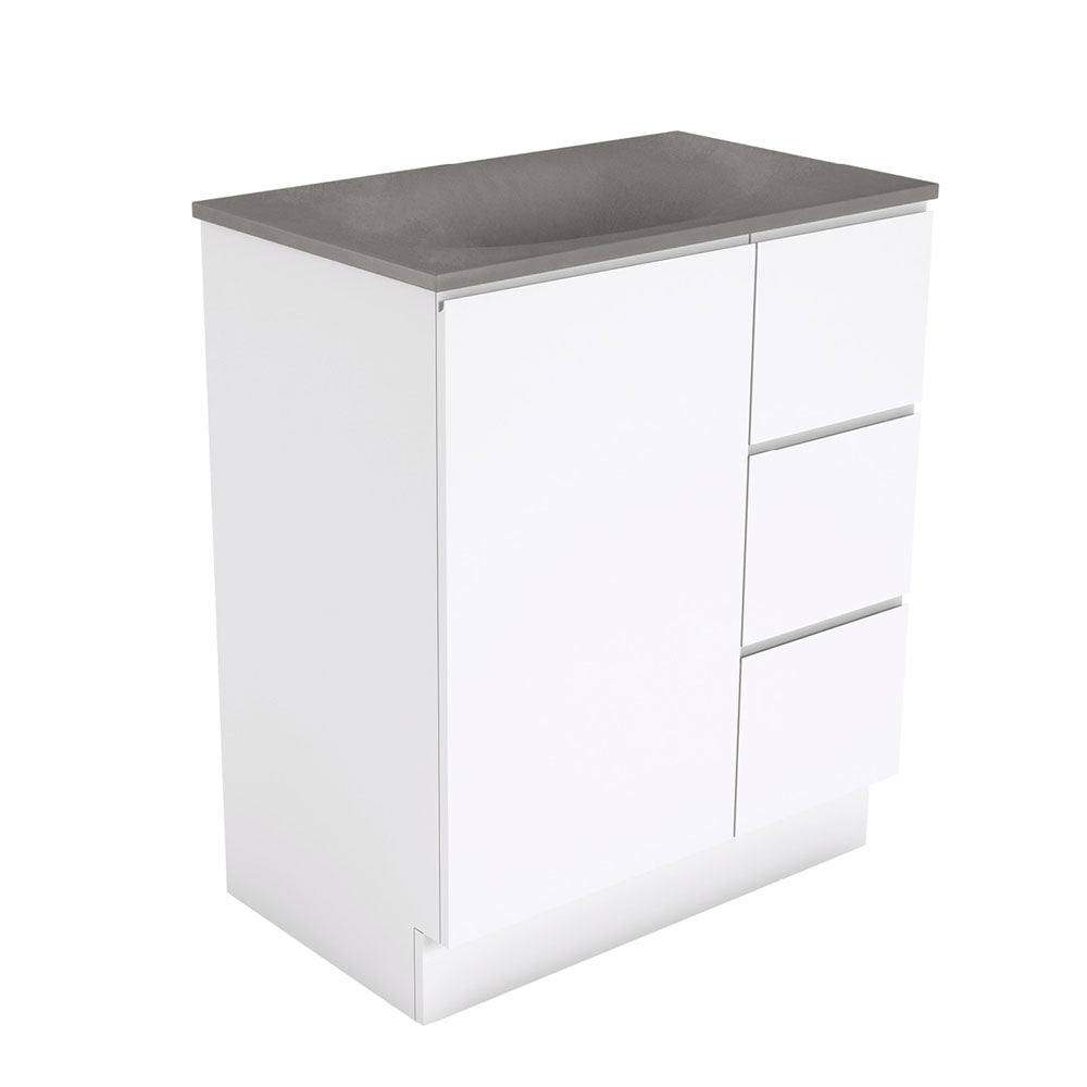 Fienza SAT75CR Satori Fingerpull On Kickboard Vanity, 750mm, Right Drawers, Gloss White
