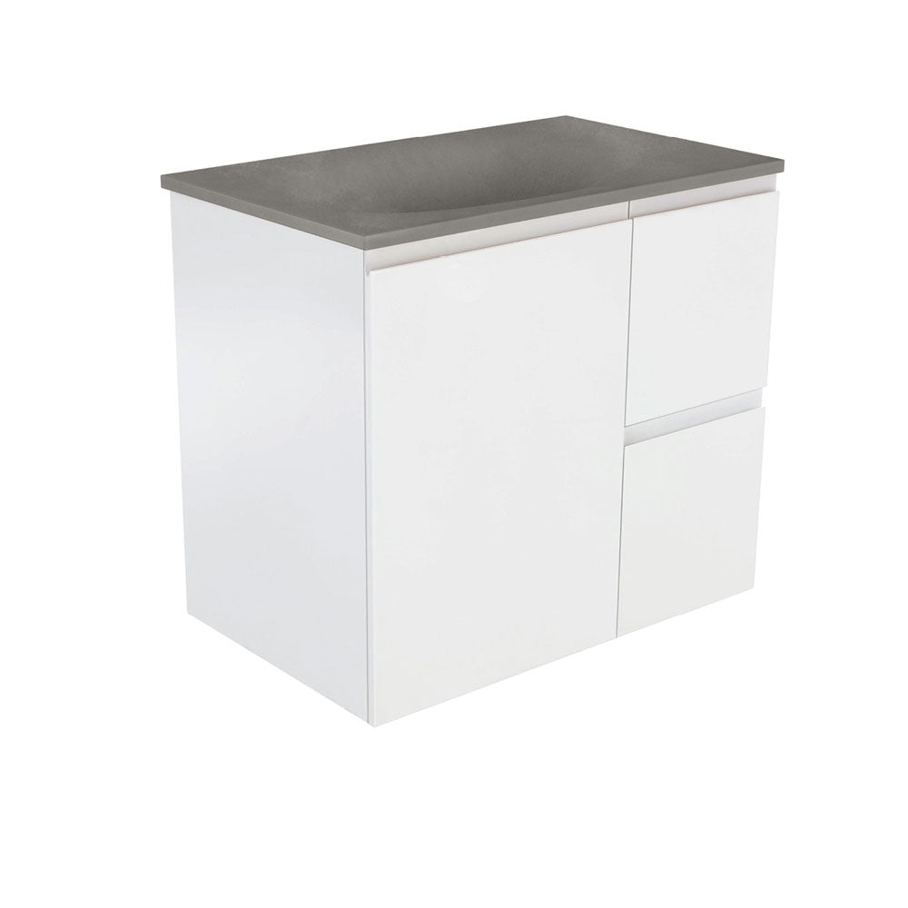 Fienza SAT75ZR Satori Fingerpull Wall Hung Vanity, 750mm, Right Drawers, Satin White