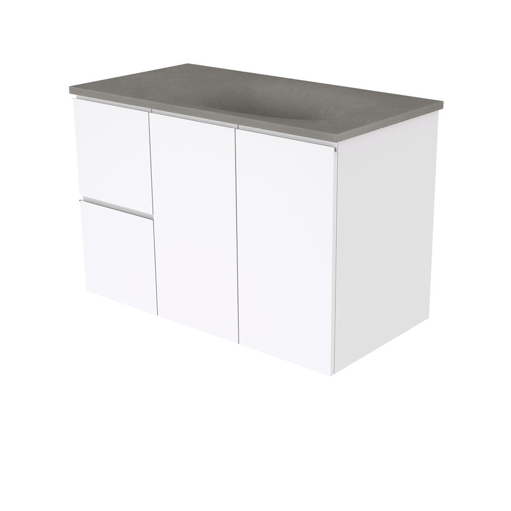 Fienza SAT90FL Satori Fingerpull Wall Hung Vanity, 900mm, Left Drawers, Gloss White