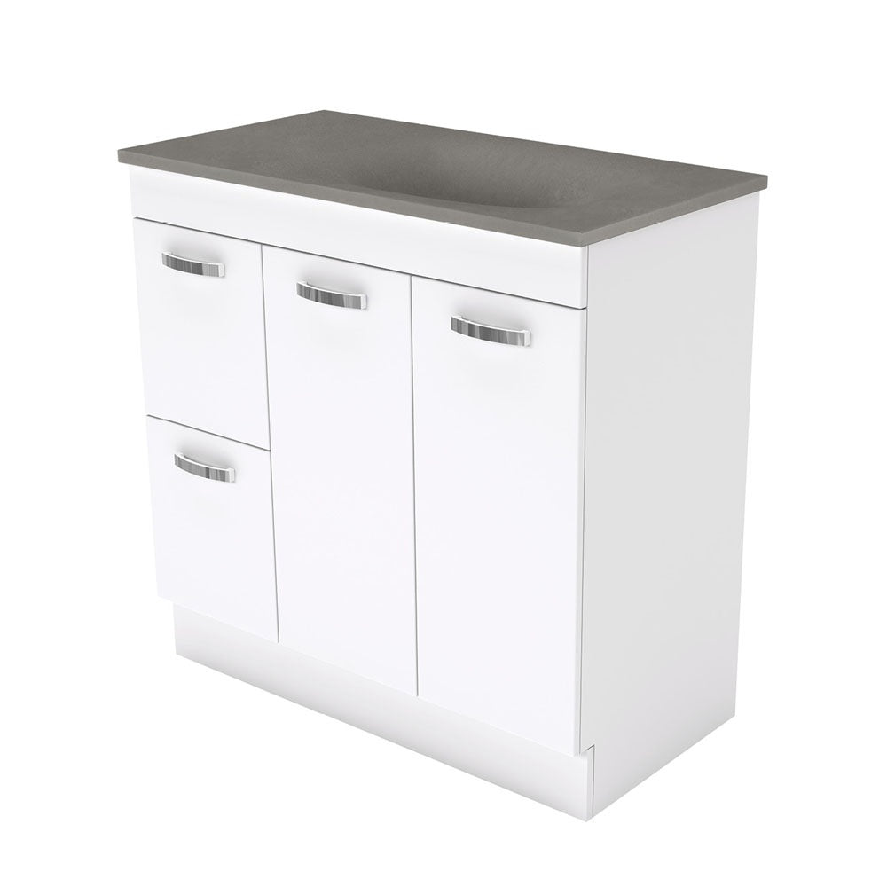 Fienza SAT90NKWL Satori Unicab On Kickboard Vanity, 900mm, w/ Handles Left Drawers, Gloss White