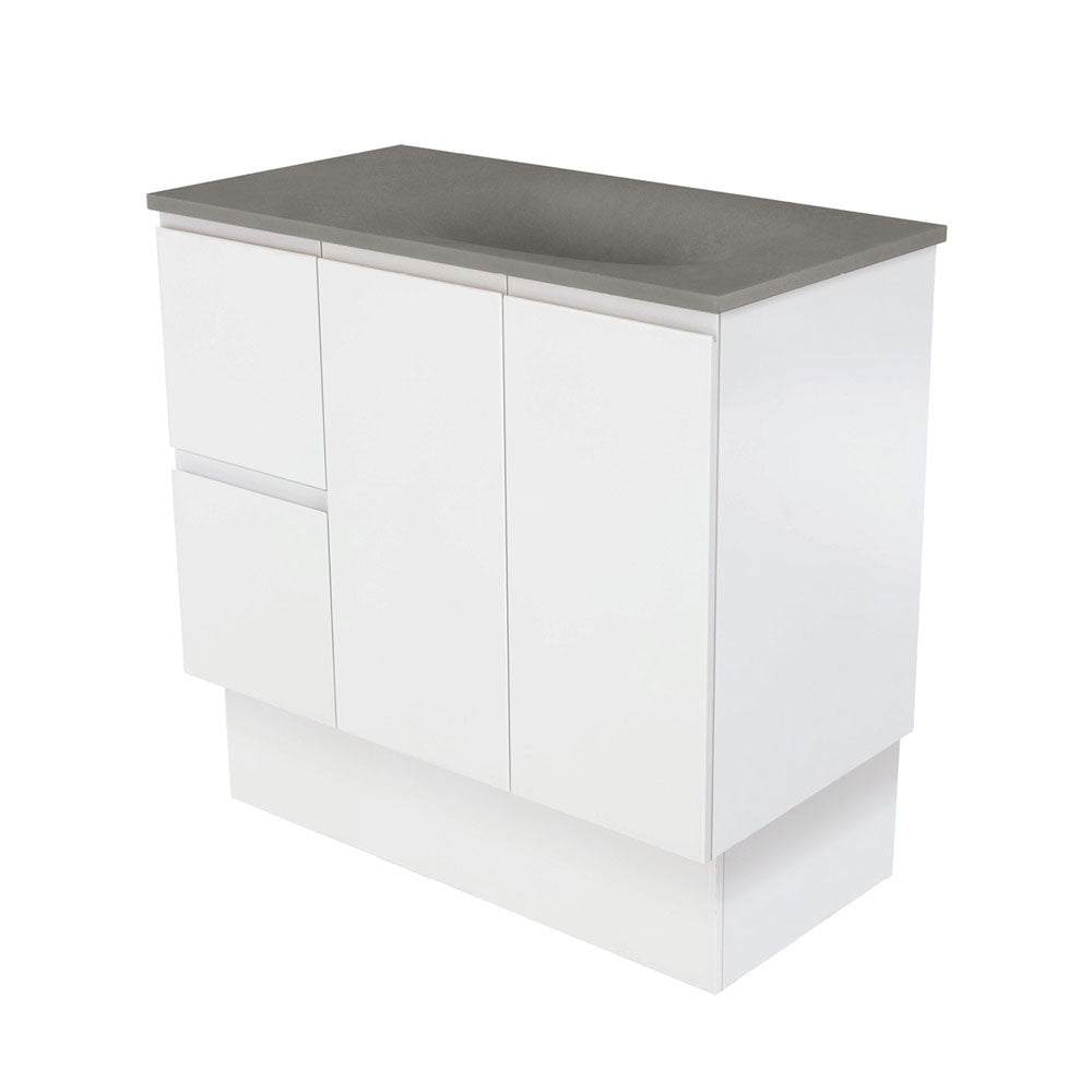 Fienza SAT90ZKL Satori Fingerpull On Kickboard Vanity, 900mm, Left Drawers, Satin White