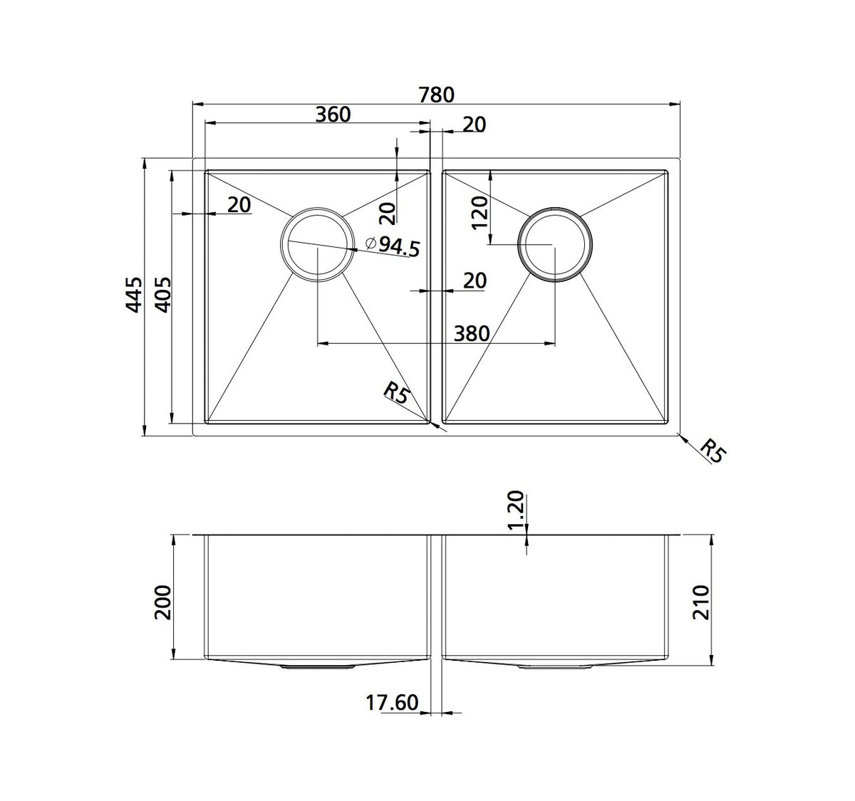 Oliveri Sb63Gm Spectra Top Or Undermount Double Bowl Gun Metal Sink Kitchen Sinks