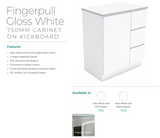 Fienza Crystal Pure Sc75Cr 750Mm Undermount Stone Top Fingerpull Vanity Unit With Kickboard Left