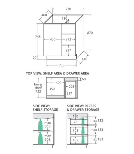 Fienza Crystal Pure Sc75Cr 750Mm Undermount Stone Top Fingerpull Vanity Unit With Kickboard Left