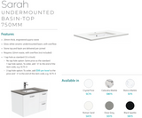 Fienza Crystal Pure Sc75Cr 750Mm Undermount Stone Top Fingerpull Vanity Unit With Kickboard Left