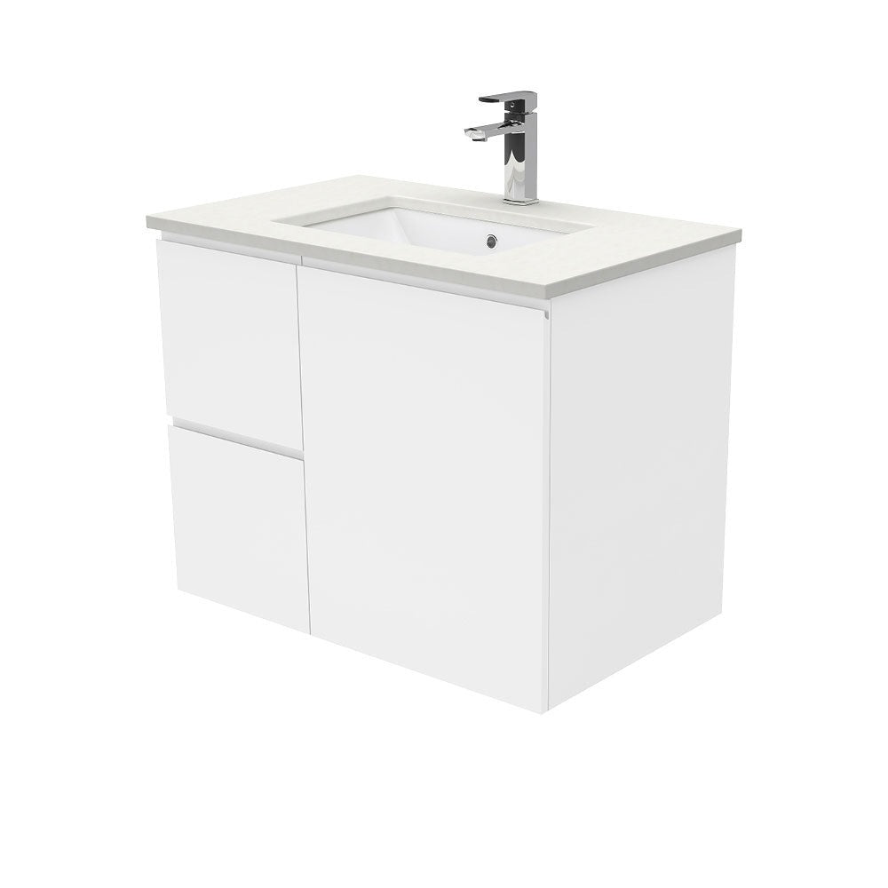 Fienza Crystal Pure 750Mm Sc75Zl Undermount Stone Top Wall Hung Vanity Unit Fingerpull Left Drawers