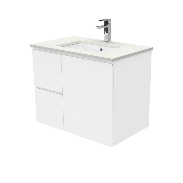 Fienza Crystal Pure 750Mm Sc75Zl Undermount Stone Top Wall Hung Vanity Unit Fingerpull Left Drawers