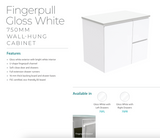 Fienza Crystal Pure 750Mm Sc75Zl Undermount Stone Top Wall Hung Vanity Unit Fingerpull Left Drawers