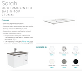 Fienza Crystal Pure 750Mm Sc75Zl Undermount Stone Top Wall Hung Vanity Unit Fingerpull Left Drawers