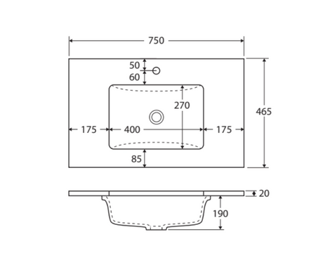 Fienza Crystal Pure 750Mm Sc75Zl Undermount Stone Top Wall Hung Vanity Unit Fingerpull Left Drawers