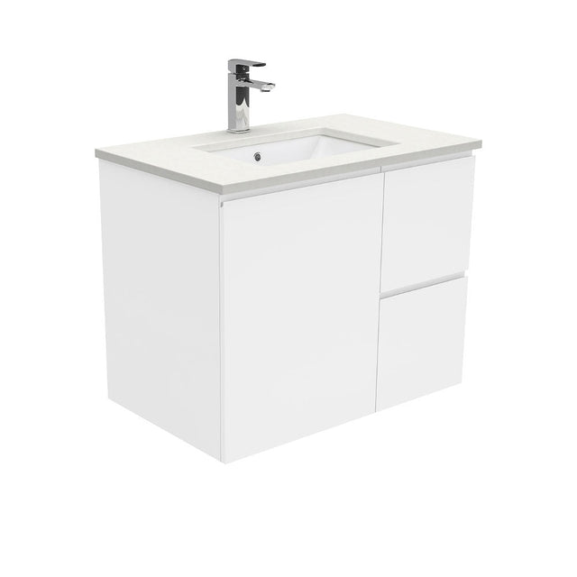 Fienza Crystal Pure Sc75Fr 750Mm Undermount Stone Top Fingerpull Wall Hung Vanity Unit Right Drawers