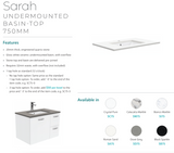 Fienza 750Mm Sc75H Crystal Pure Undermount Stone Top Manu Wall Hung Vanity Unit White - Special