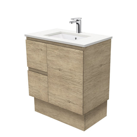 Fienza Crystal Pure Sc75Skl 750Mm Undermount Stone Top Vanity Unit Edge Scandi Oak Left Drawers With