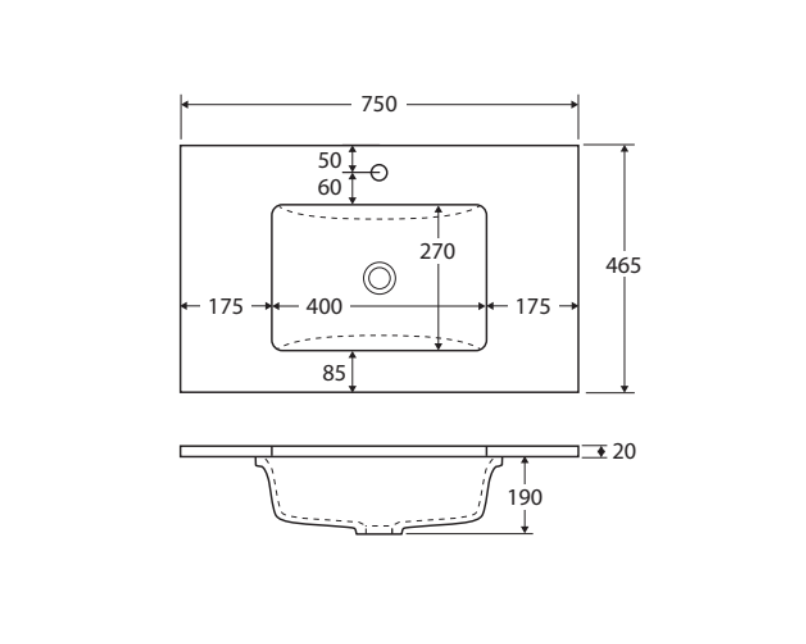 Fienza Crystal Pure Sc75Skl 750Mm Undermount Stone Top Vanity Unit Edge Scandi Oak Left Drawers With