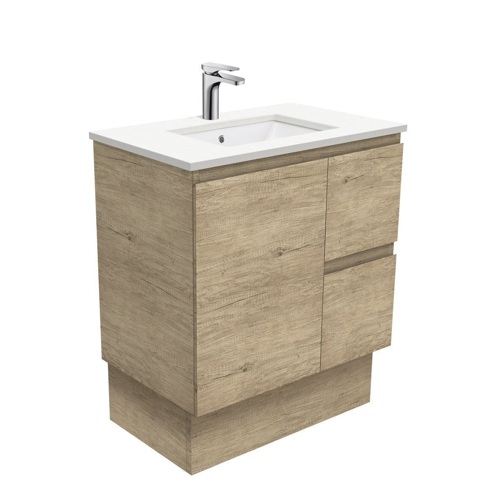 Fienza Crystal Pure Sc75Skr 750Mm Undermount Stone Top Vanity Unit Edge Scandi Oak Right Drawers