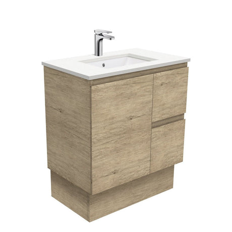 Fienza Crystal Pure Sc75Skr 750Mm Undermount Stone Top Vanity Unit Edge Scandi Oak Right Drawers