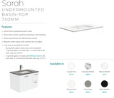 Fienza Crystal Pure Sc75Sl 750Mm Undermount Stone Top Edge Scandi Oak Wall Hung Vanity Unit Left