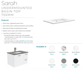 Fienza 750Mm Sc75T Crystal Pure Undermount Stone Top Hampton Wall Hung Vanity Unit White - Special