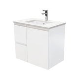 Fienza Crystal Pure 750Mm Sc75Zl Undermount Stone Top Wall Hung Vanity Unit Fingerpull Left Drawers