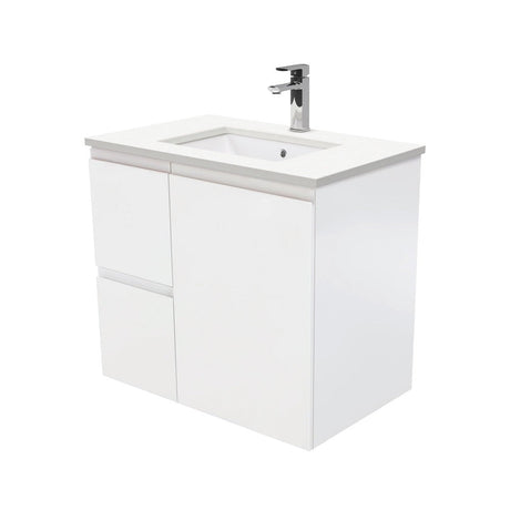 Fienza Crystal Pure 750Mm Sc75Zl Undermount Stone Top Wall Hung Vanity Unit Fingerpull Left Drawers