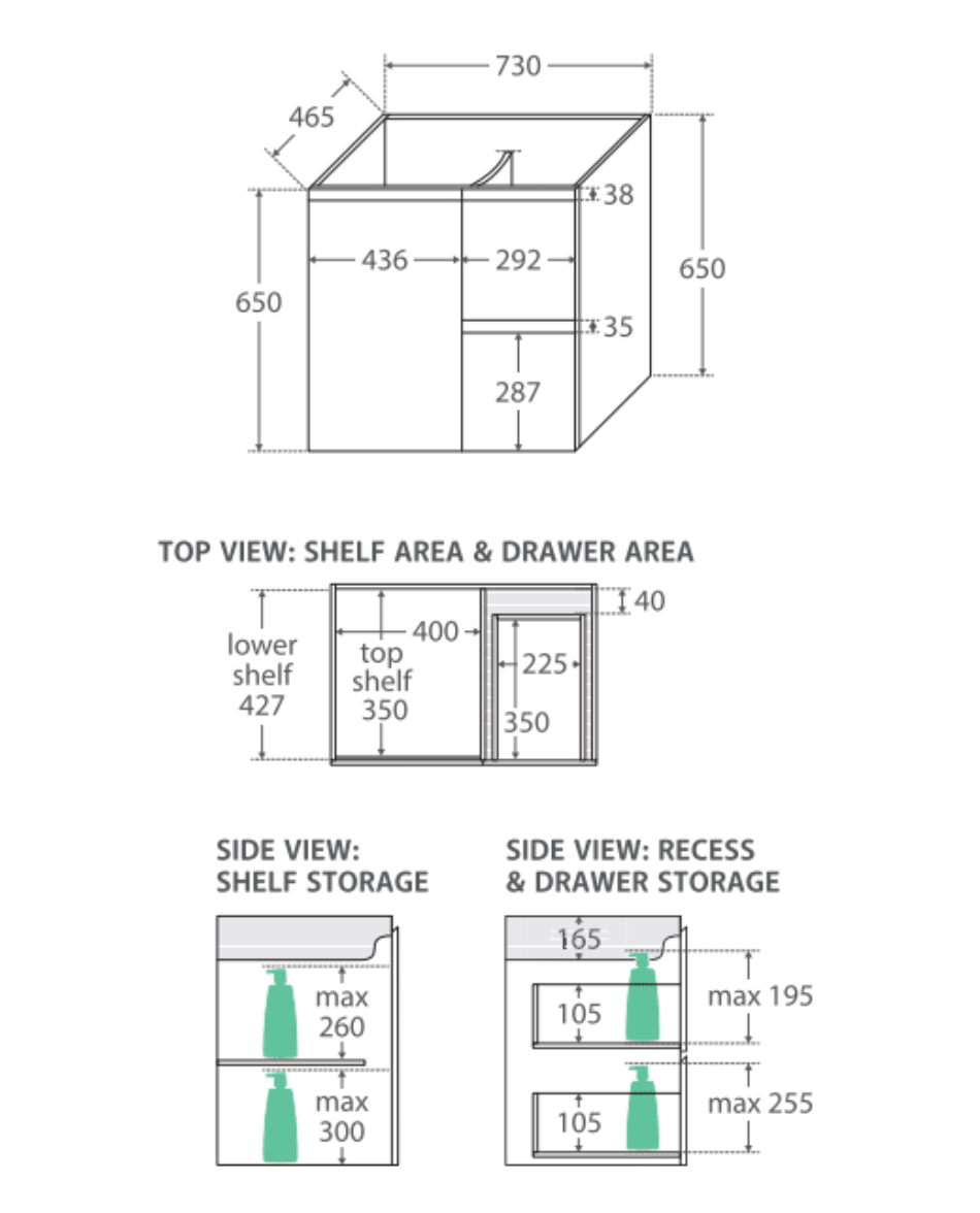 Fienza Crystal Pure 750Mm Sc75Zr Undermount Stone Top Wall Hung Vanity Unit Fingerpull Right Drawers
