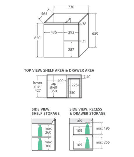 Fienza 750Mm Sc75Zbr Crystal Pure Undermount Stone Top Fingerpull Wall Hung Vanity Unit Right