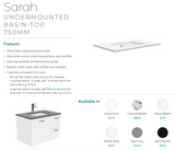 Fienza 750Mm Sc75Zbl Crystal Pure Undermount Stone Top Fingerpull Wall Hung Vanity Unit Left Drawers