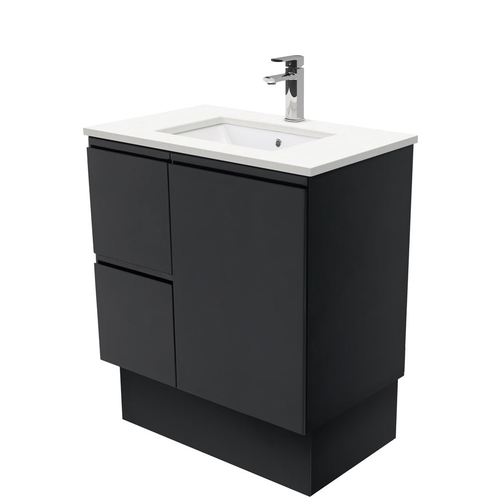 Fienza Sc75Zbkl 750Mm Crystal Pure Undermount Stone Top Fingerpull Satin Black Vanity Unit With