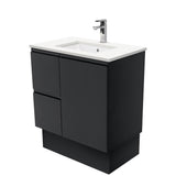 Fienza Sc75Zbkl 750Mm Crystal Pure Undermount Stone Top Fingerpull Satin Black Vanity Unit With