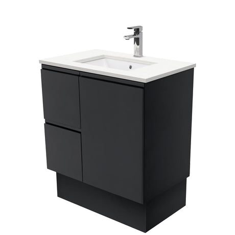 Fienza Sc75Zbkl 750Mm Crystal Pure Undermount Stone Top Fingerpull Satin Black Vanity Unit With
