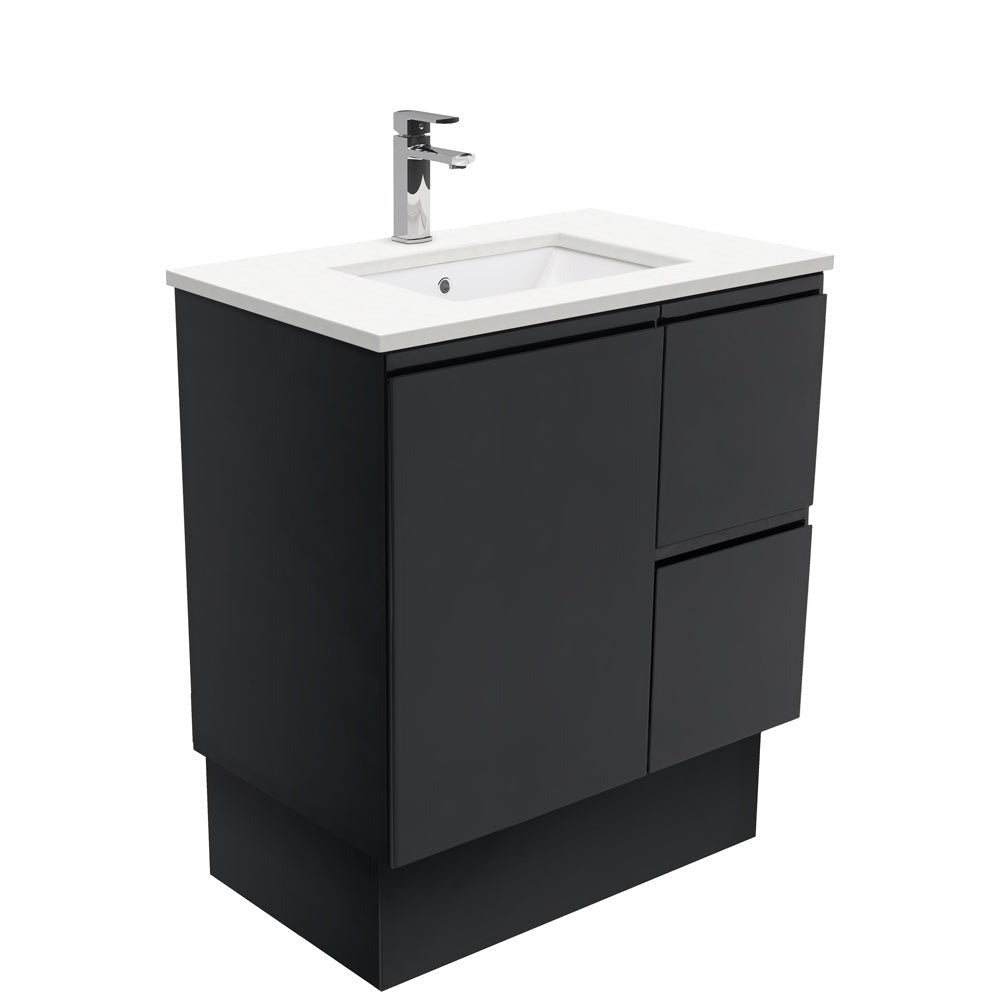 Fienza Sc75Zbkr 750Mm Crystal Pure Undermount Stone Top Fingerpull Satin Black Vanity Unit With