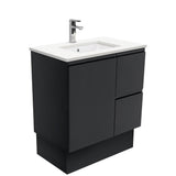Fienza Sc75Zbkr 750Mm Crystal Pure Undermount Stone Top Fingerpull Satin Black Vanity Unit With