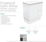 Fienza Sc75Zkl 750Mm Crystal Pure Undermount Stone Top Vanity Unit With Kickboard Fingerpull Left