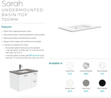 Fienza Sc75Zkl 750Mm Crystal Pure Undermount Stone Top Vanity Unit With Kickboard Fingerpull Left